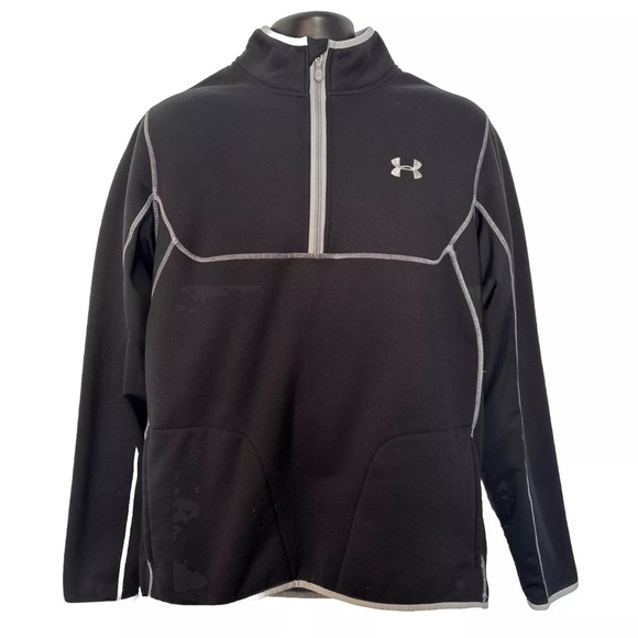 Under Armour Sweatshirt Men XL Black Gray Fleece Pull Over Sweater Quarter Zip - Picture 1 of 8